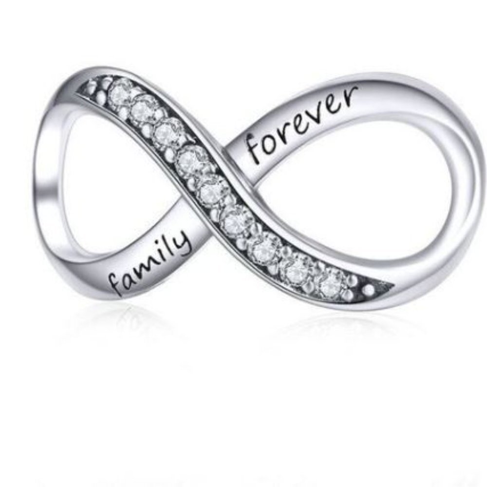 Sterling Silver and Pave Cubic Zirconia Stones Family Forever Infinity Charm